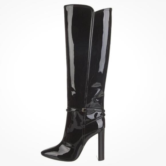 Saint Laurent Shoes - Saint Laurent Tall Knee-High Black Patent Leather Boots 40